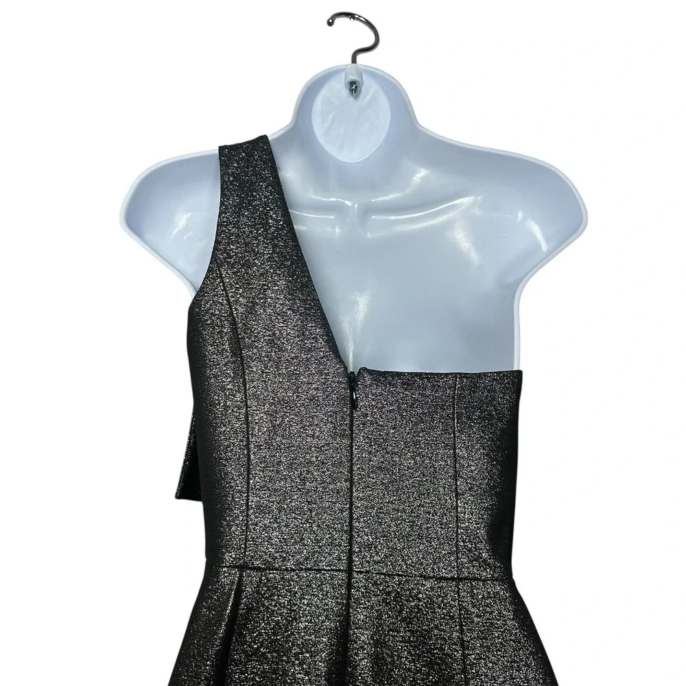 Halston Heritage NWT Black Metallic One Shoulder Draped Cocktail‎ Dress Size 0
